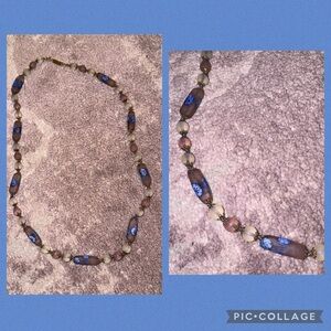 Vintage Murano Elegant Blue and Gold Glass Beaded Necklace
